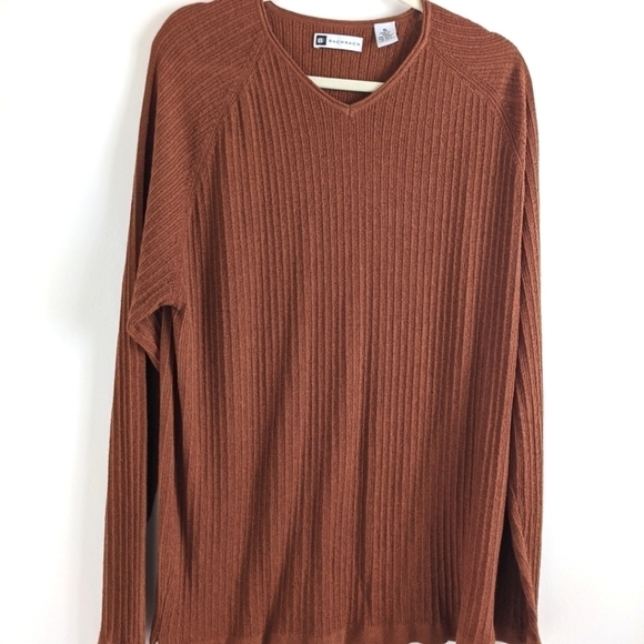 BACHRACH Burnt Orange V Neck Textured Unisex Sweater XL - Picture 10 of 12